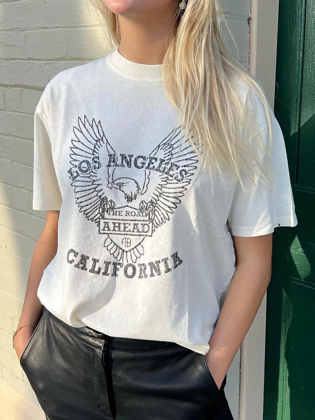 

Women Los Angeles Eagle Graphic Shirts Letter Printed 2023 Summer O-Neck Niche Cotton Sleeve Short