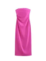 Women Fashion Strapless Gathered Midi Dress Sexy Straight Neck Back Slit Female Dresses Vestidos Mujer - Image 5