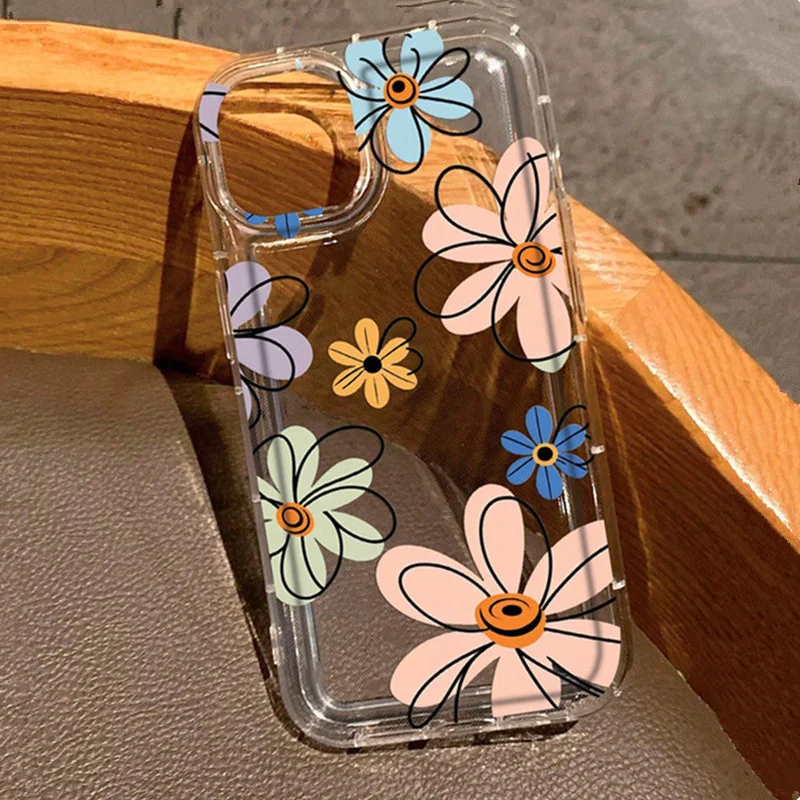 thumbnail image 1 of Funda de airbag antigolpes con diseño de flores para iPhone 16, 15, 14, 7, 8 Plus, X, XR, 13, 12 Pro Max, mini, funda de silicona suave transparente, 1 of 5