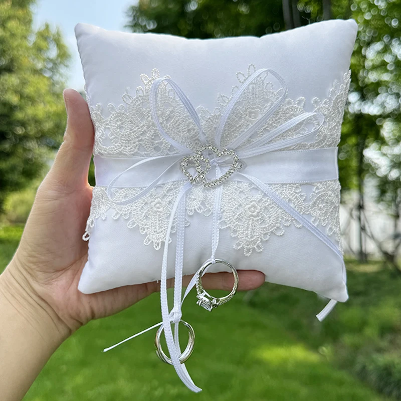 Pcs Wedding Rings Pillow Western Props Bowknot Double Heart