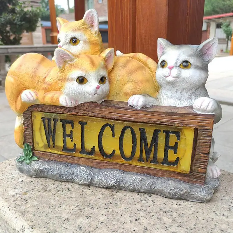 야외 야외 고양이 태양광 정원 조명, 송진 고양이 장식품, 동물 조각상, 태양열 고양이 램프