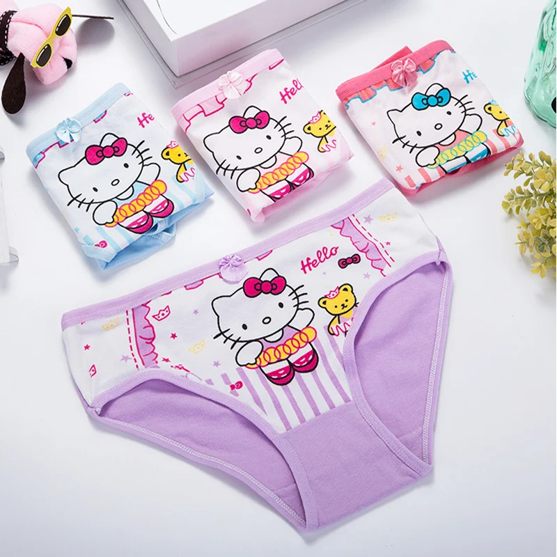 Girls Bikini Underwear Stretchy Hello Kitty All-print Panties Briefs  Assorted Children Inner wear 4-Pack Junior Kids Baby 2-10Y - AliExpress