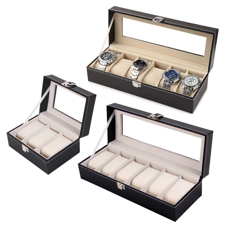 PU Leather Watch Box Organizer - 2/3/6 Slot Watch Case Holder Jewelry ...