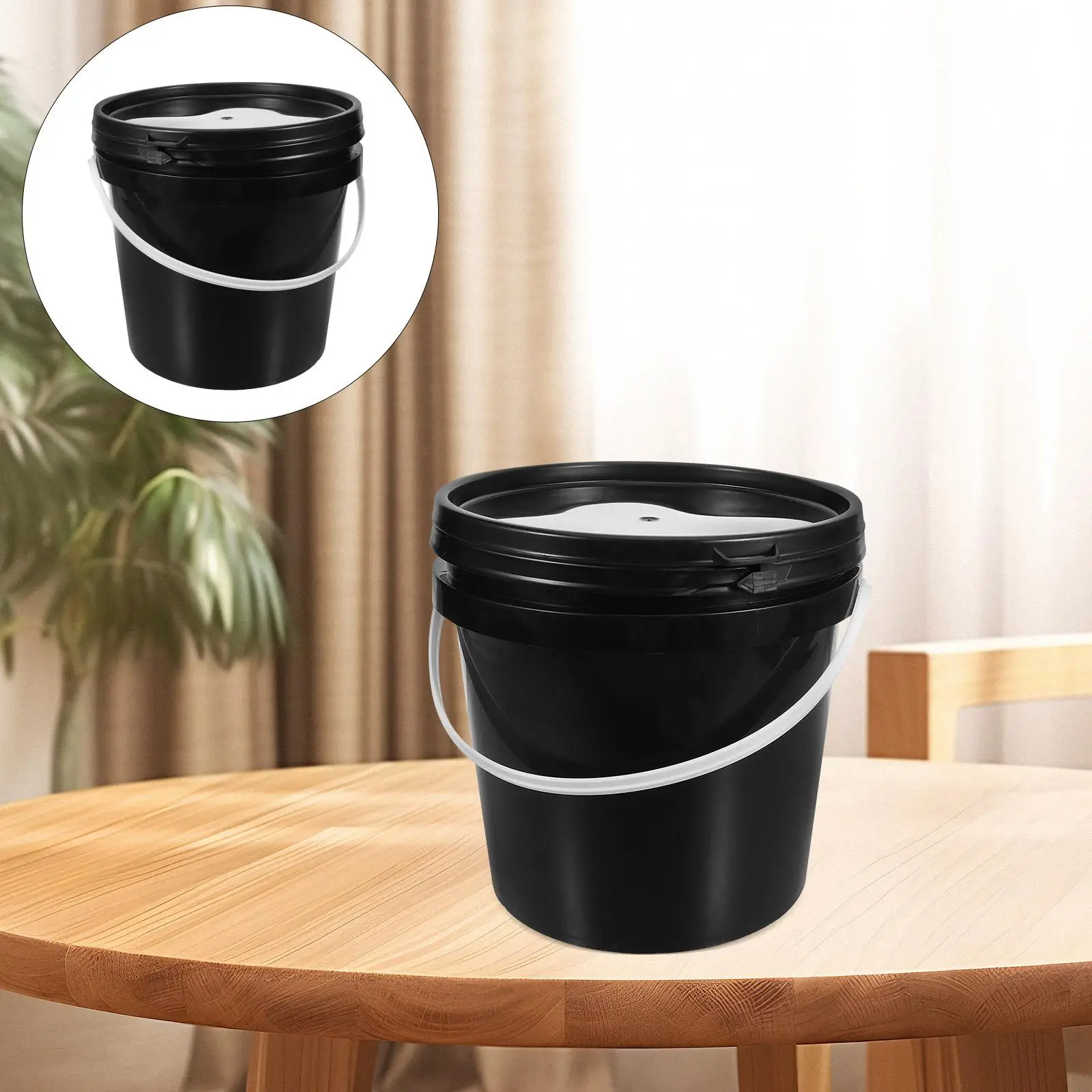 2L Black Lightproof Bucket Durable Plastic Container With Handle Empty Paint Cans Round Lid Paint Bucket Storage For