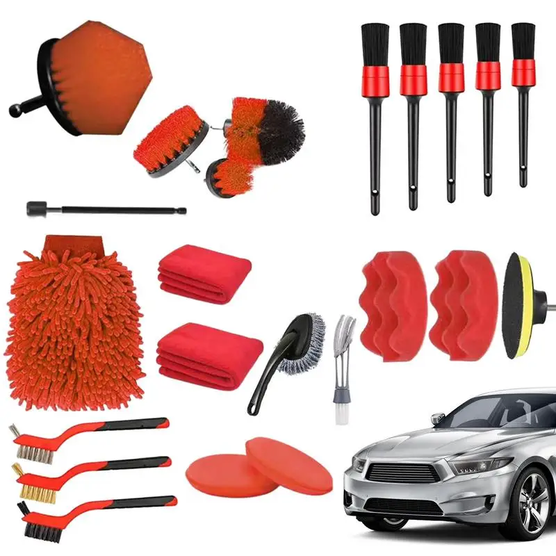 

Car Cleaning Brush Detailing Brush Set 23pcs Car Cleaning Tools Kit Drill Brush Set Cleaning Brushes Auto Detailing Supplies