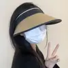 Summer Women Straw Hat Foldable Sun-proof Hat Fashionable Casual Large Brim Black Rubber Sunshade Hat Travel Cycling Sun Hat 5
