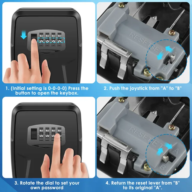 Key Lock Box Wall Mounted Key Safe 4-digit Password Key Secure Storage Lock Manager Multipurpose Key Lockbox for Home Office 6