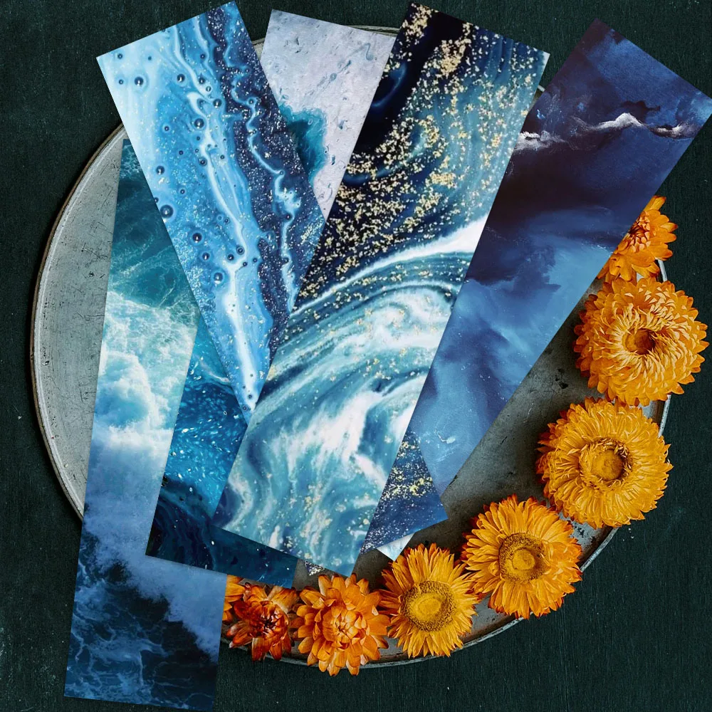 30pcs Aesthetic Blue Ocean Sea Waves Paper Bookmarks DIY Students Readers Page Markers Library Office Page Marking