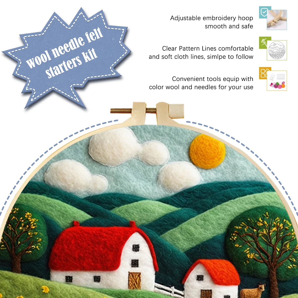 Lighthouse Needle Felting Starter Kits Wool Felt Painting Felt Set With Picture Frame Foam Pad Cloth Handmade Diy Crafts