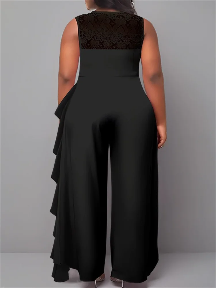 Wmstar Jumpsuit  Women Sleeveless Bodysuit Lace Patchwork Office Lady Wide Leg Elegant Fashion Rompers Wholesale Dropshipping