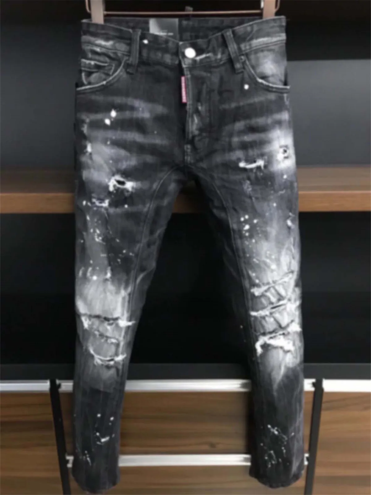 

2024 New D2 Jeans Fashionable Slim Fit, Washable, Perforated Paint, Micro Elastic, Small Feet Jeans, Men's Pants