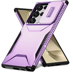 Rugged Armor Shockproof Case with Slide Window and Hard Plastic Back Cover - S25 Edge (Purple)