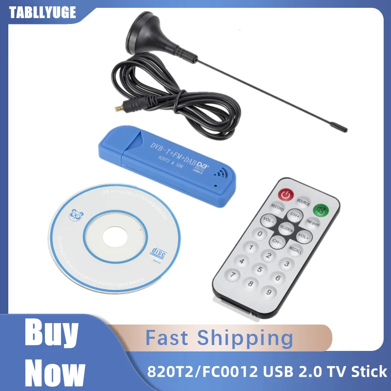 Mini Portable TV stick 820T2 FC0012 Digital USB 2.0 TV Stick DVB-T + DAB + FM RTL2832U Support SDR Tuner Receiver TV accessories mini tv tuner stick live digital atsc tv receiver tv on android phone pad for usa korea mexico canada hdtv satellite receiver