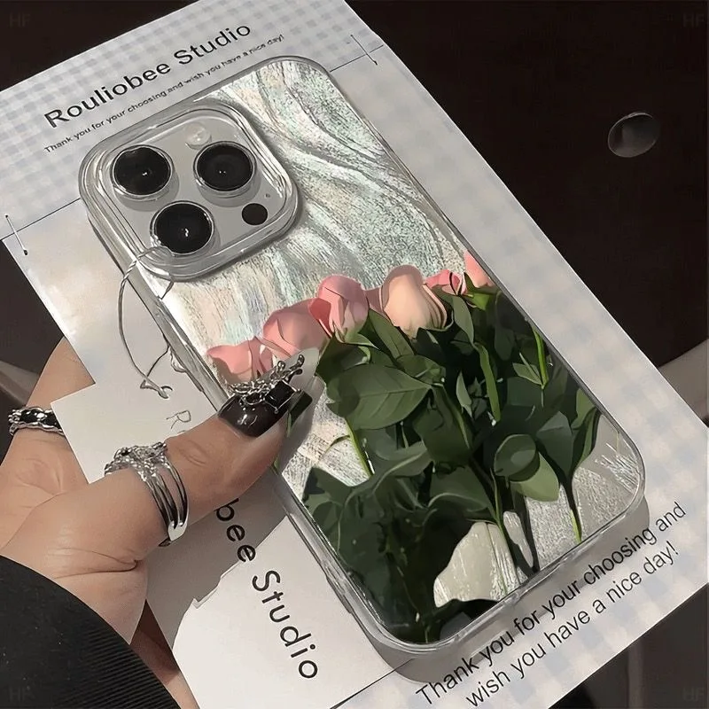Chic White Rose Flower Dazzle Lustre Lining Hard Phone Case