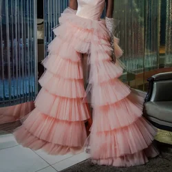 Ruffles Tiered Tulle Skirt Women for Wedding Long Pink Skirt Extra Puffy Elastic Waistband New Puffy Floor Length Custom Made