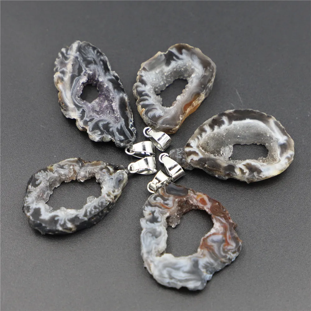 New Fashion Natural Stone Druzys Agates Necklace Pendants Charms Irregular Shape For DIY Women Jewelry Making Size 25-40mm 4PCS