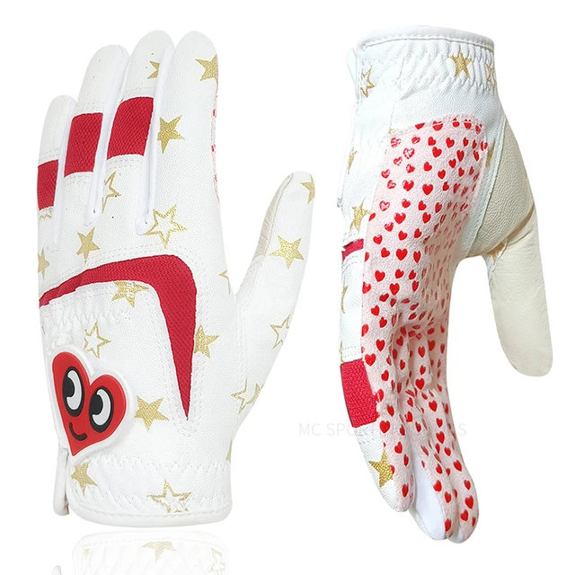 Kids golf gloves 1 pair PU Leather anti-slip sports glove white blue red lovely design for boys girls teen ages new breathable 4