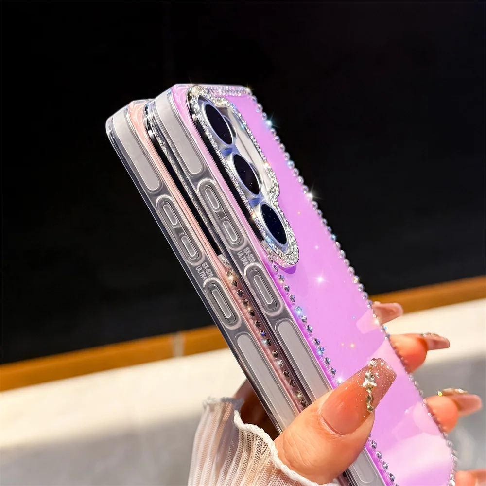 Glitter Diamond Clear Phone Case with Laser Cover Design