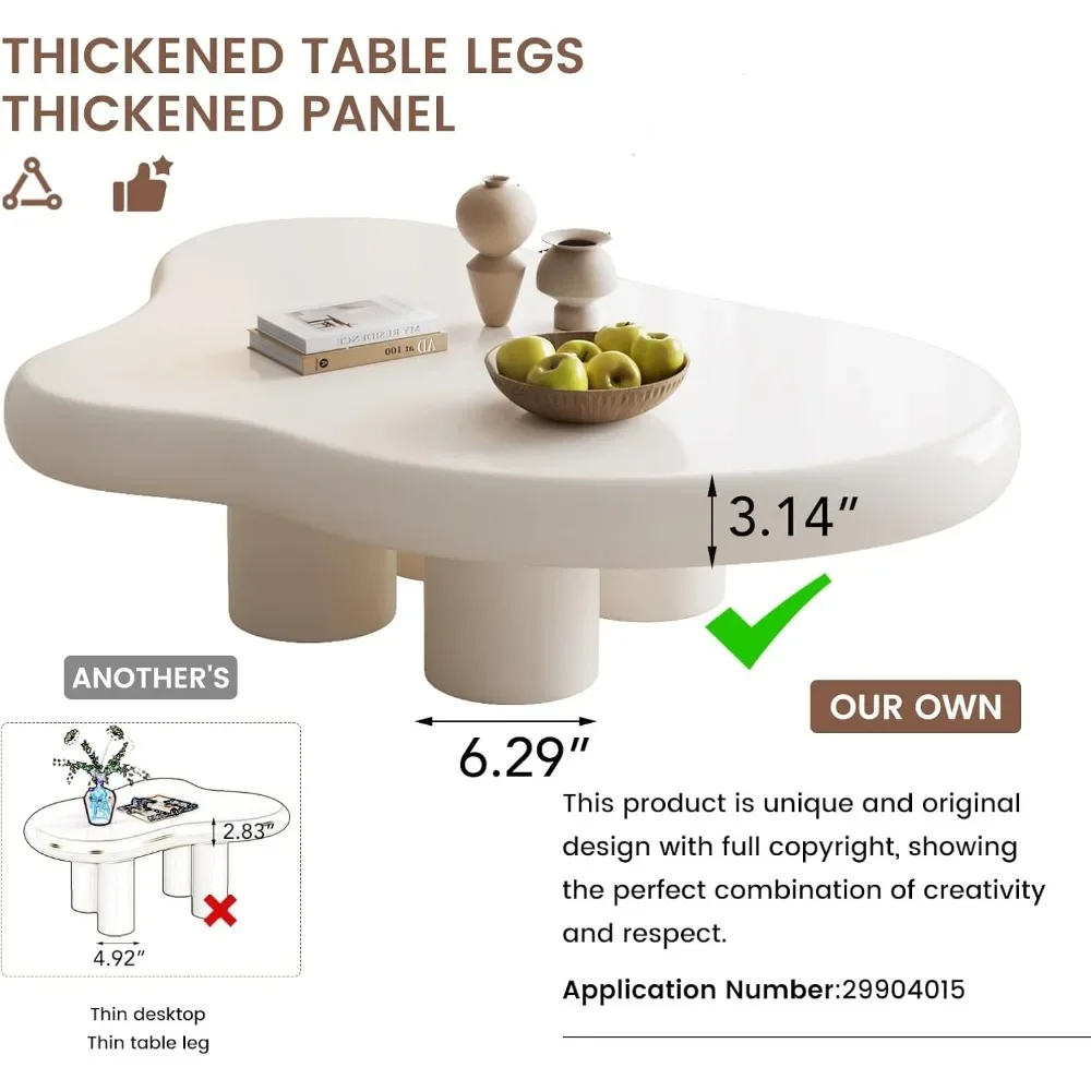 Cloud Coffee Table with 18.89" Legs, Cute Coffee Table, White Modern Tea Table, Irregular Indoor End Table for Living Room