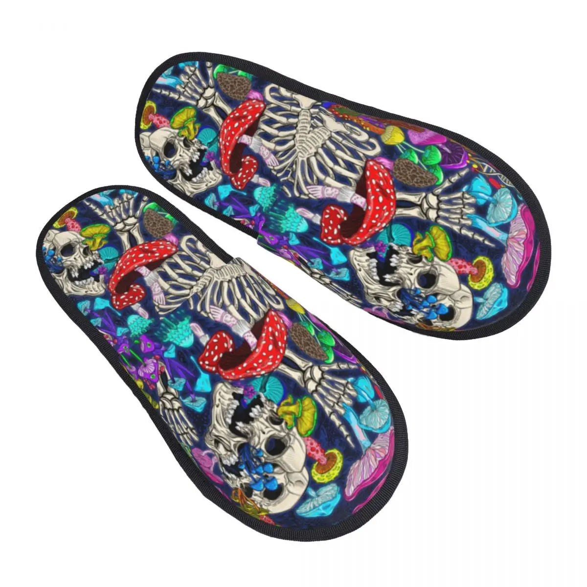 

Soft Plush Cotton Abstract Magical Psychedelic Mushrooms Skulls Slippers Shoes Non-Slip Floor Indoor Furry Slippers For Bedroom