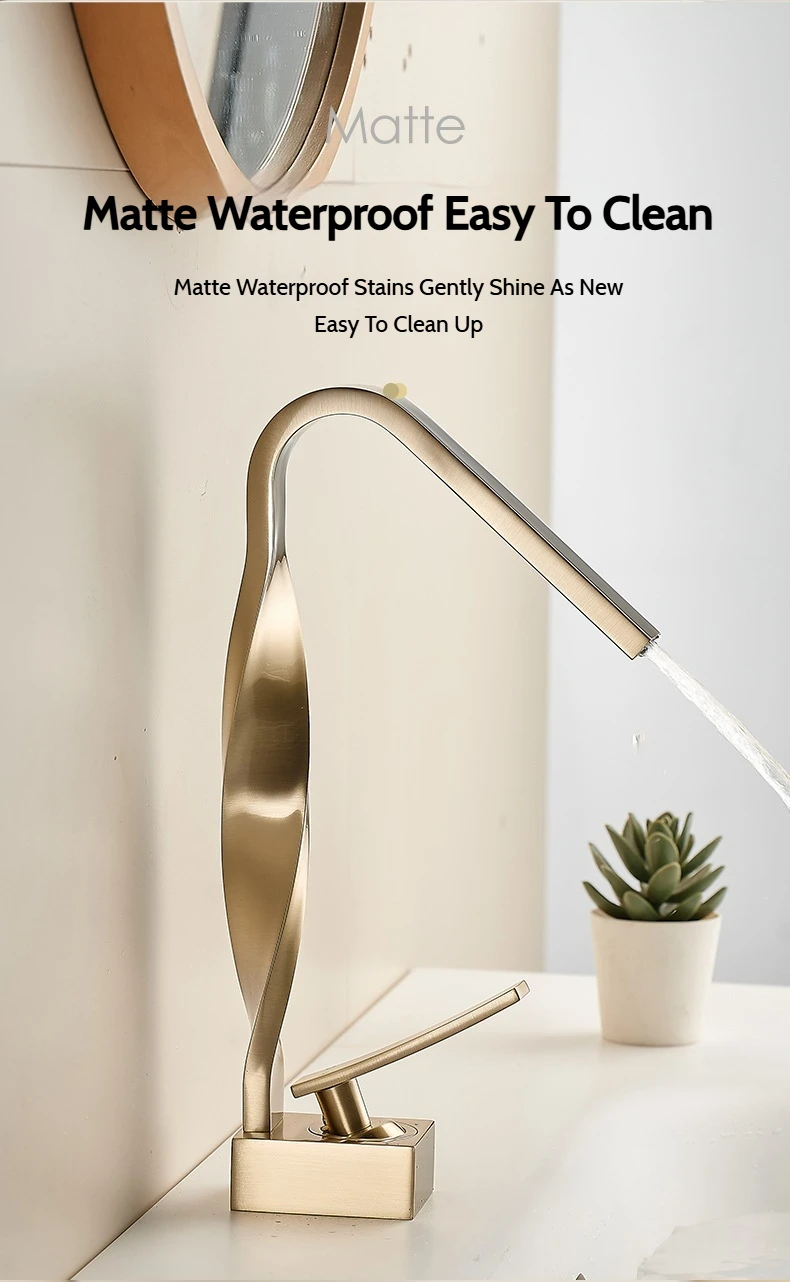 Waterfall Brass Single Hole Mixer Tap Creative Shape Basin Sink Faucet