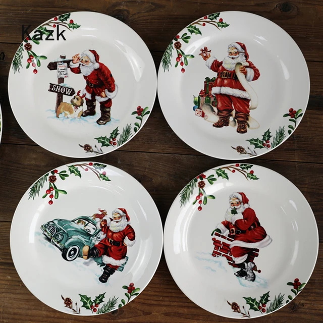 American Style Rural Christmas Ceramic Plates Exquisite Santa