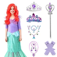 Little Mermaid Ariel Accessories for Baby Girls Crown Necklace Hair Hoop Wig Glove Lovely Parts Birthday Cosplay Dress Ornament
