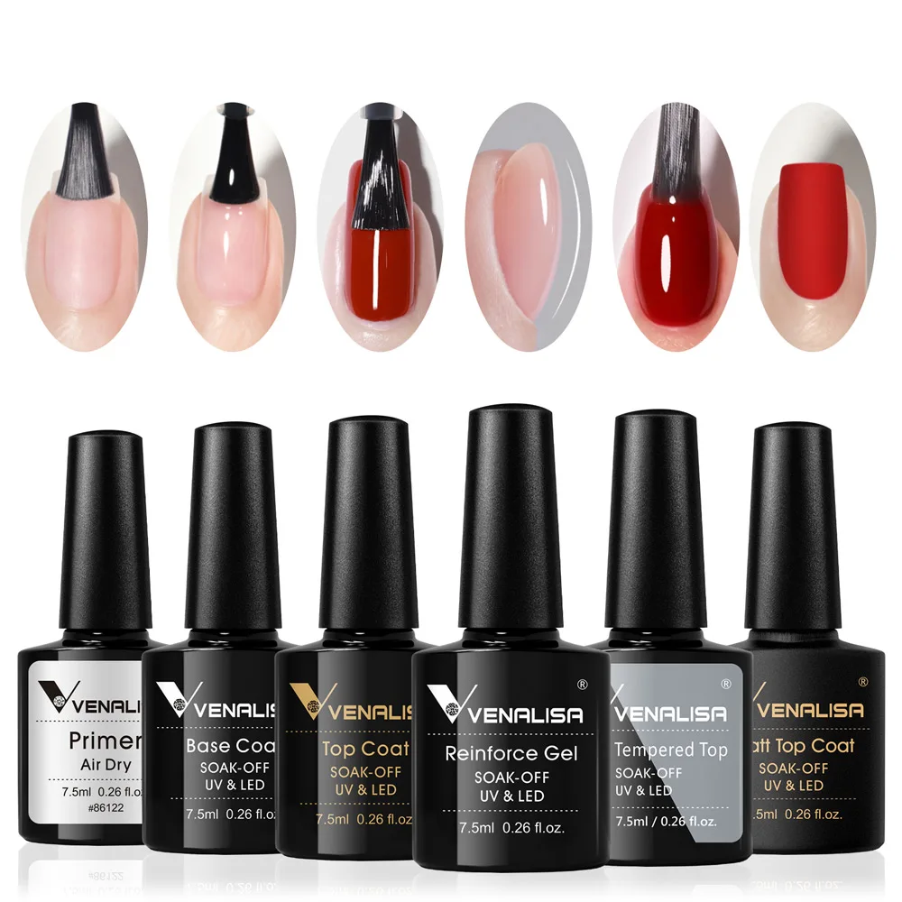 

Venalisa Super Glossy Tempered Top Coat 7.5ml HEMA FREE No Wipe Top Varnish Soak Off UV LED Semi Permanent Lacquer Branded Kit