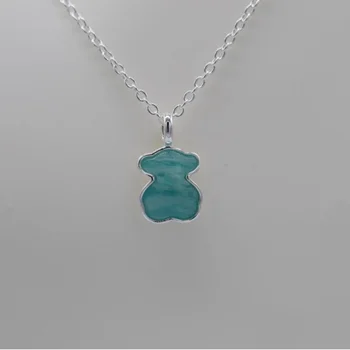 Cartoon Series Fashion Bear Pendant S925 Silver Tianhe Natural Stone Exquisite Simple Bear Silver Pendant DIY Necklace