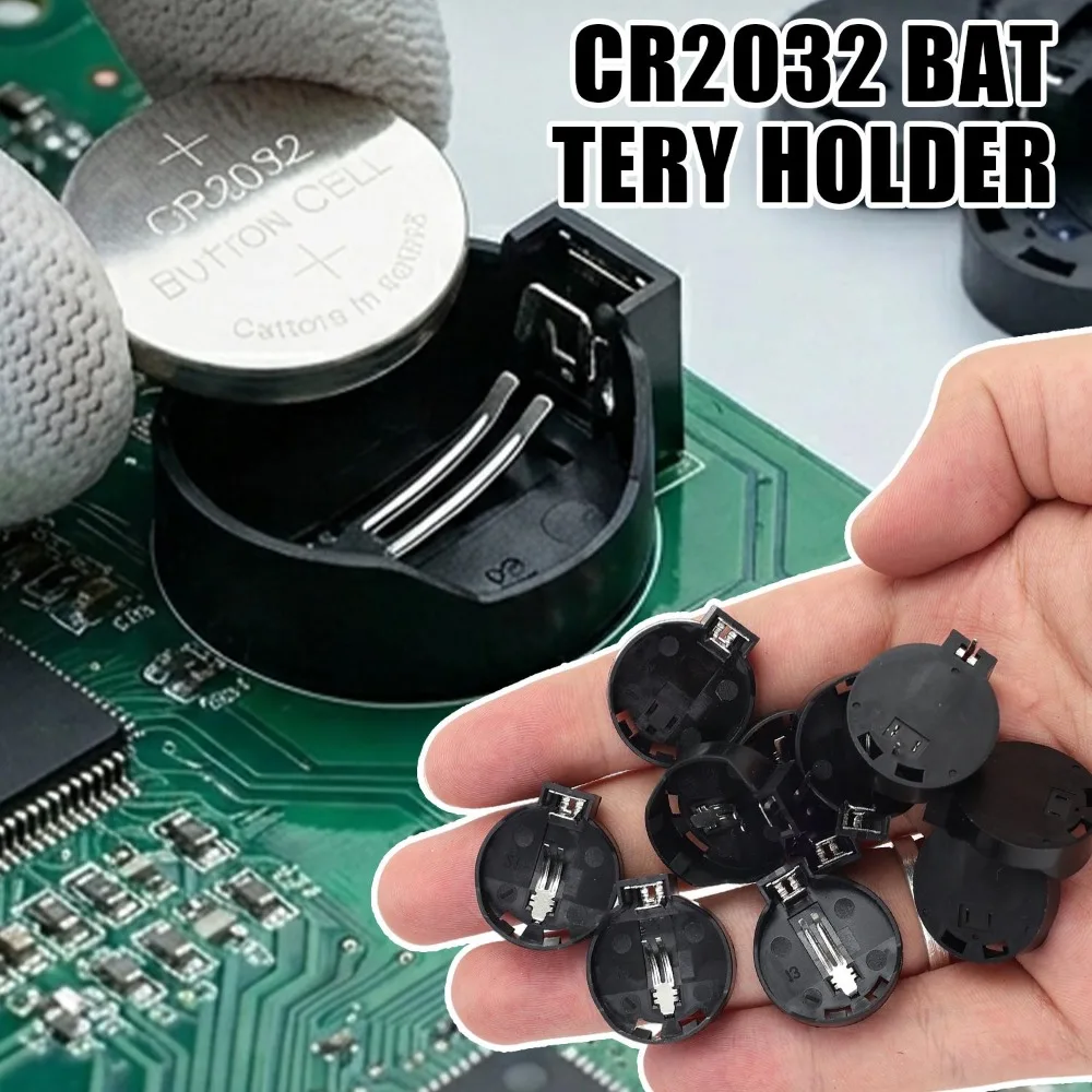 50/30/10pcs CR2032 CR2025 CR2016 배터리 홀더 코인 셀 홀더 박스 케이스 소켓(2핀 포함) 3V 검정색 마운팅 리드 납땜 필요