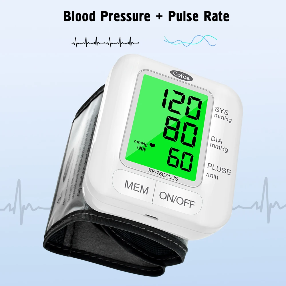 Wrist Blood Pressure Monitor upgrade automatic sphygmometer voice three-color backlight heart rate and pulse health care Cofoe