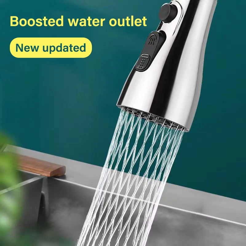 3 In 1 Kitchen Faucet Extender 360 Degree Rotate Pull Out Kitchen Tap Multi-mode Strong Flushing Booster Kitchen Accessories