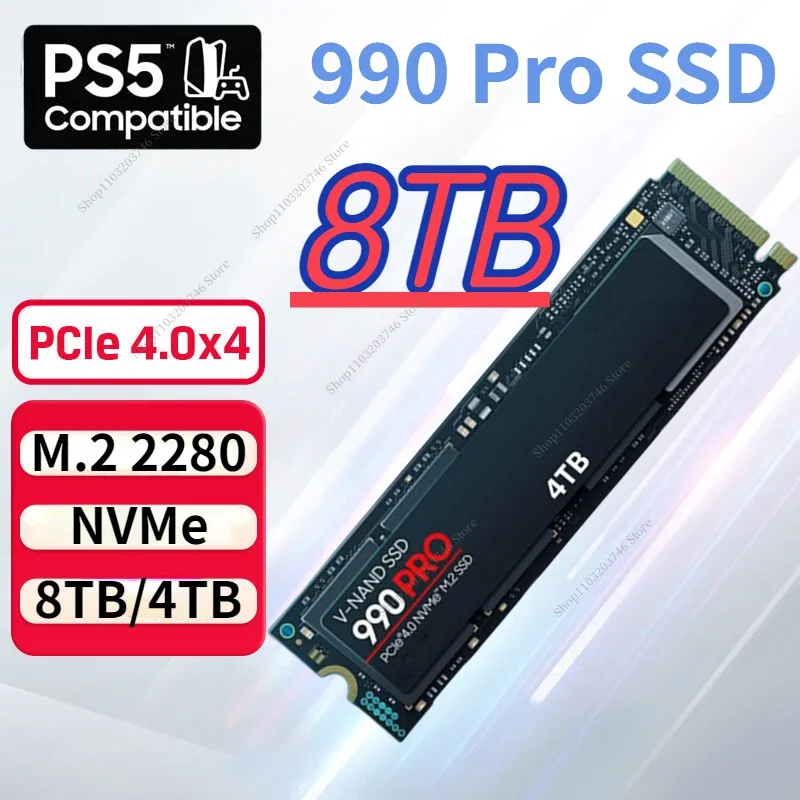 

100% Original 990 PRO 8TB 4TB 2TB M.2 2280 New SSD Internal Solid State Disk PCIe Gen 4.0 X 4 NVMe 2.0 for Desktop PC Laptop PS5
