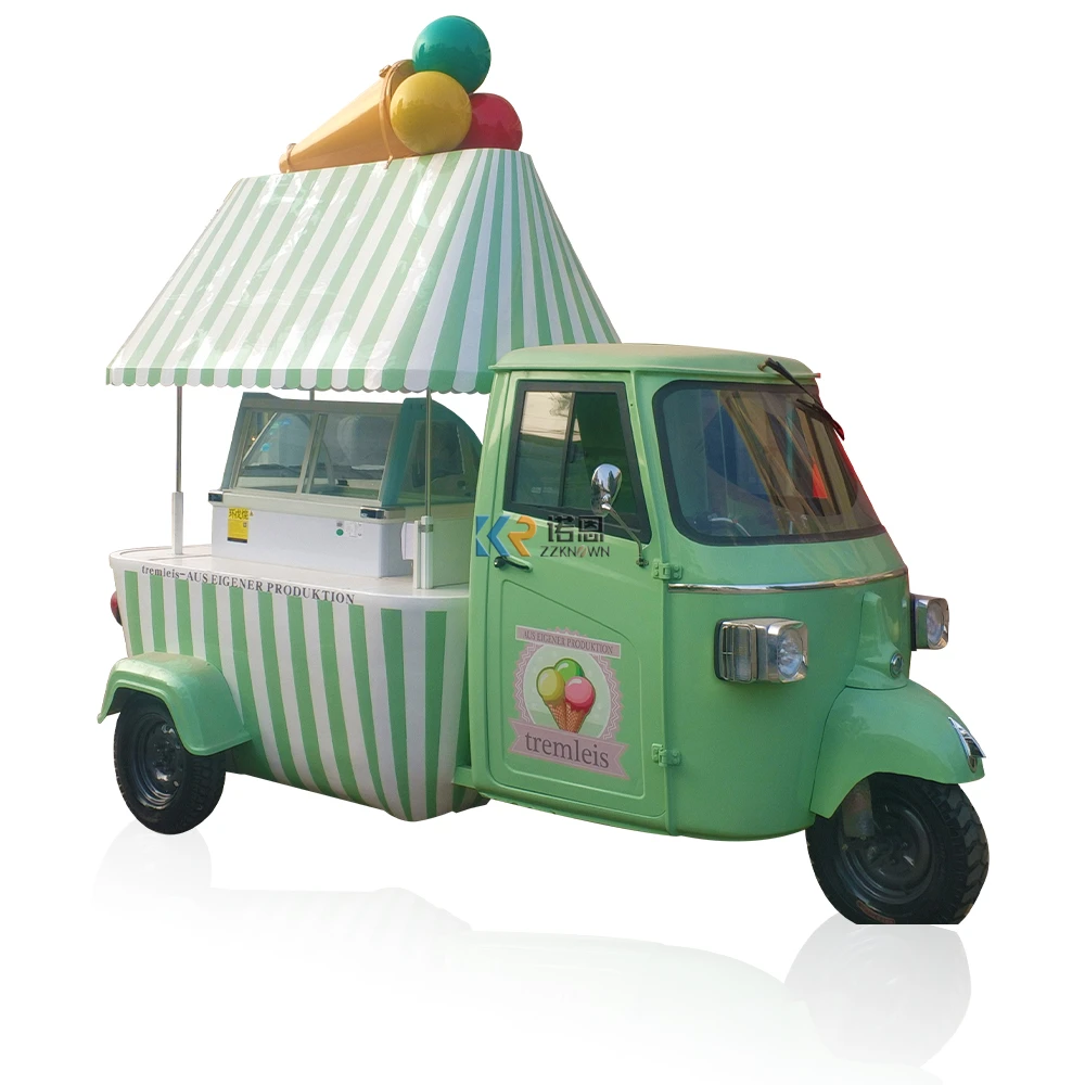 Elettrico Piaggio Ape Ice Cream Truck Carrello Per Gelato A Tre Ruote Moto Scooter Mobile Display Vetrina Frigorifero Per Insalate