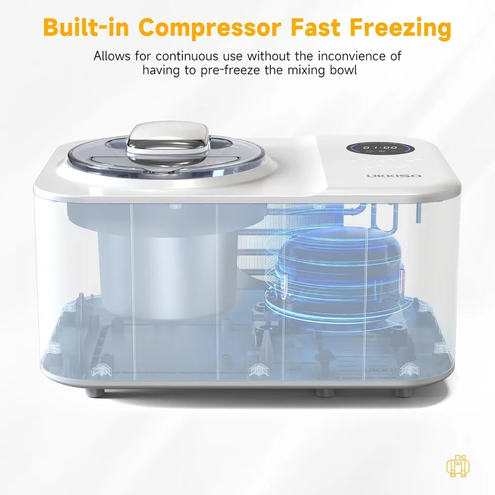 Ice Cream Maker for Home: 1.2L Automatic Ice Cream Maker Machine with LCD Display, Stainless Steel Homemade