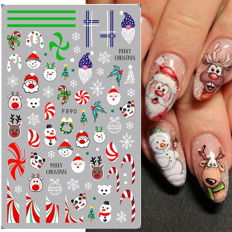 Winter Xmas Nail Art Designs 3D Cute Sticker Cartoon Christmas Slider New Year Holiday Polish Decal Manicures Decorations F686 nail stickers nail art decoration nail decals