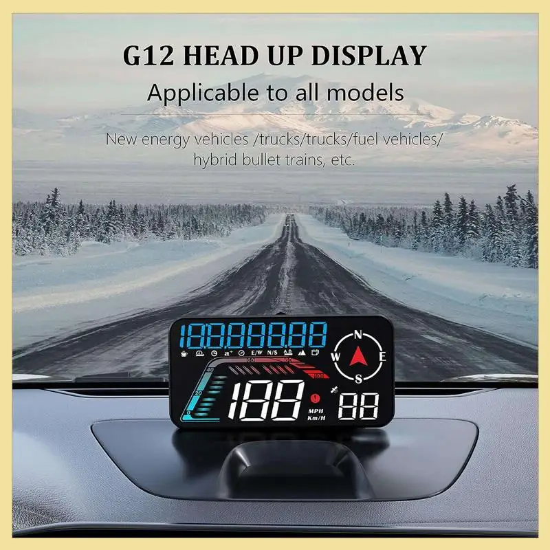 G12 HUD Head-Up Display GPS Car Display Speeding Alarm Driving Speed Universal As Shown Easy Install Easy To Use