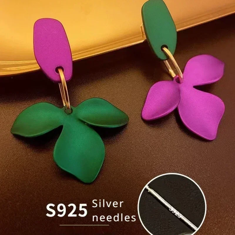 Flower Drop Earrings for Women Korean Rose Color Exaggerated Flower Hanging Jewelry Gift 2025