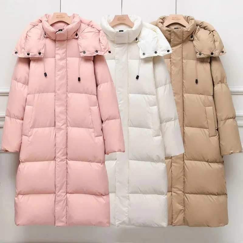 

Female Overcoat Fashion Warm Hooded Women's Down Jacket 2023 Winter Thicken White Duck Down Solid color Women Down Jacket NBH869