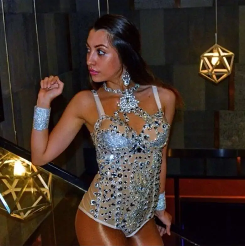 

2022 New Summer Big Crystal Sexy Bodycon Playsuit Bodysuit Bar Dancer Performance Costume Stage Wear Celebrate Sexy Bodysuits