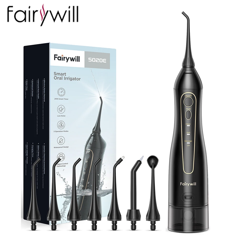 Fairywill-portable Dental Water Flosser Irrigador Oral Usb Recarregável Water Floss Jet Escolha de Dentes Pontas 300ml…