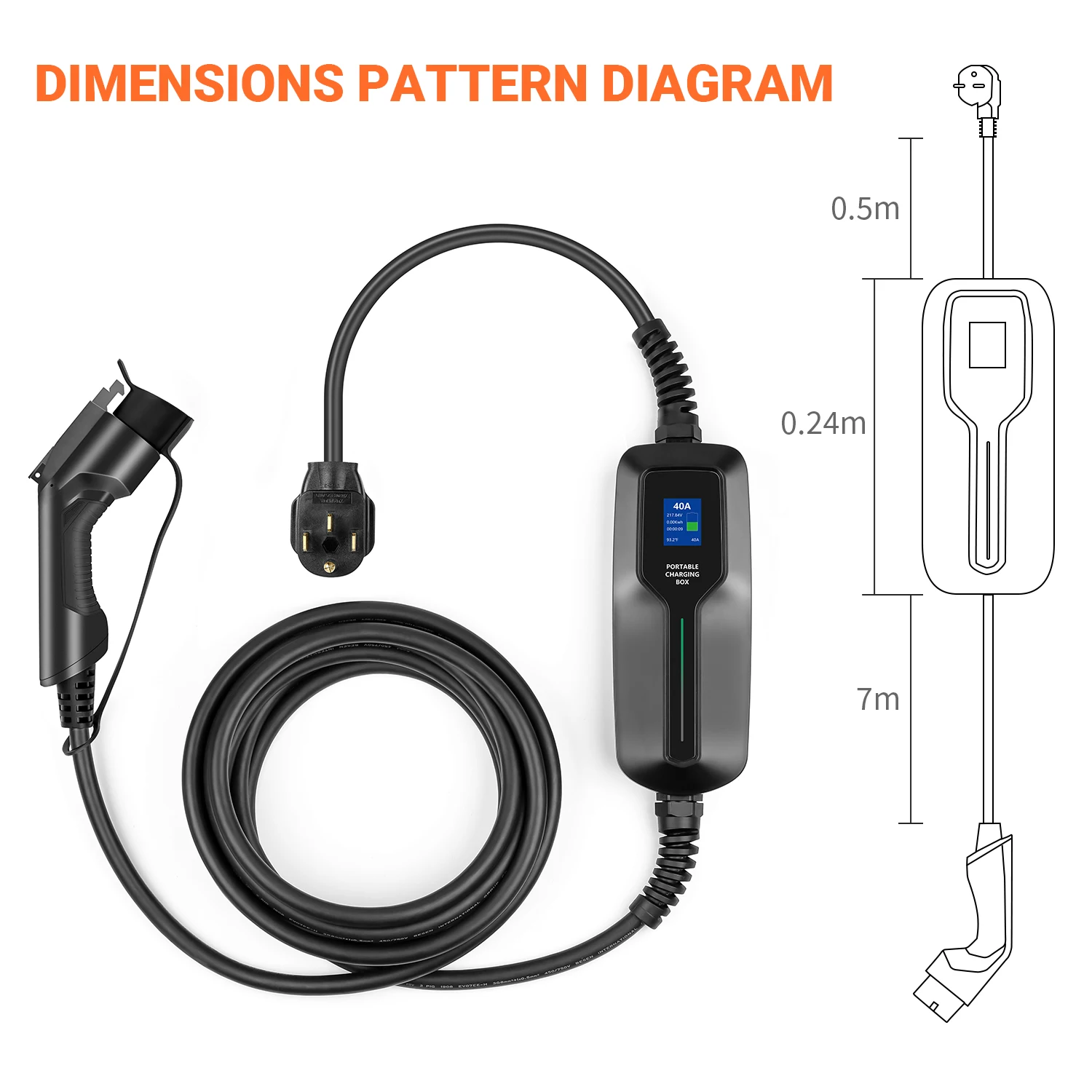 Level 2 EV Charger Station With 32A NEMA14-50 Plug APP Wifi/Bluetooth  Control 6m