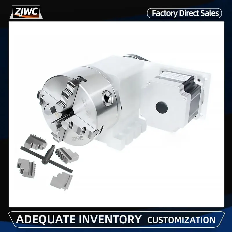 Chuck K11-130 3 Jaw / K12-130 4 Jaw with Nema34 Stepper Motor CNC Indexing Head Through Hole Diameter 30mm A-axis Rotating Axis