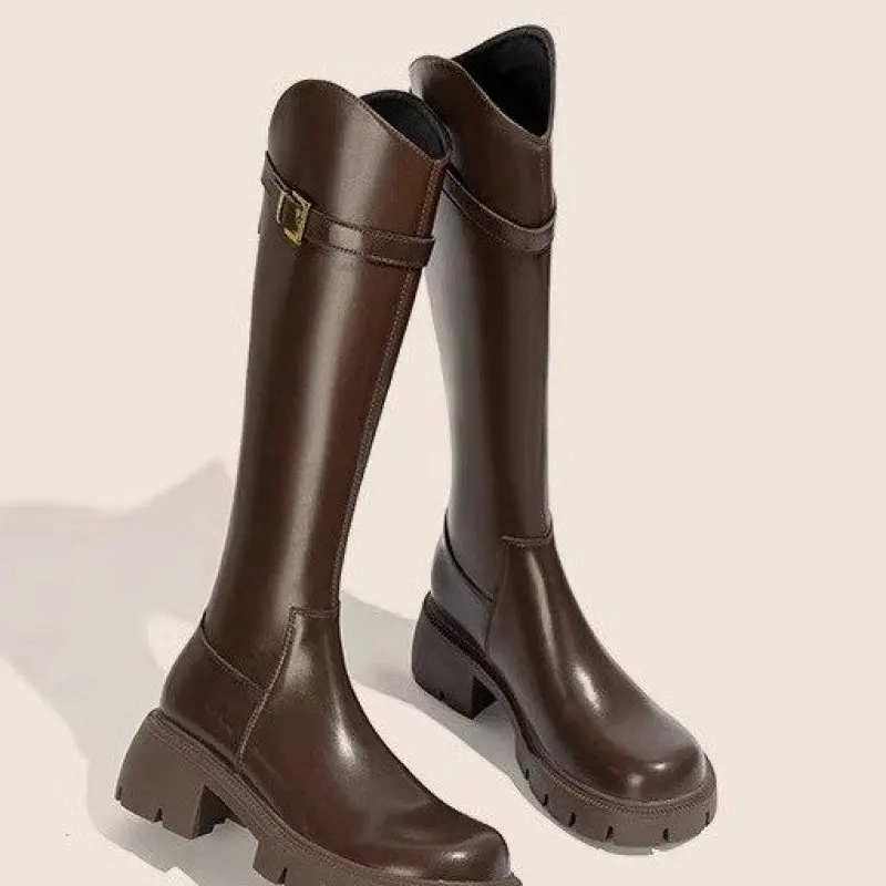 NEW Ladies Knee Boots Classic Warm Boots New Side Zipper Thick Heel Slim Boots Autumn Winter Knight Boots Women Fashion Simple