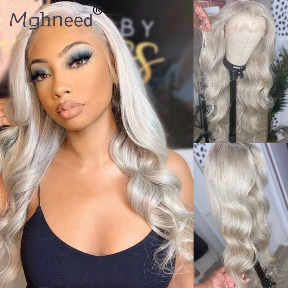 613 colored human hair wigs for women body wave Platinum ash Blonde grey Lace Front Wig brazilian hair hd transparent 13x4