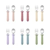 New Toddler Utensils Toddler Feeding Spoon And Fork Set Stainless Steel Solid Color Handle Utensil Training Spoon Baby Stuff 6