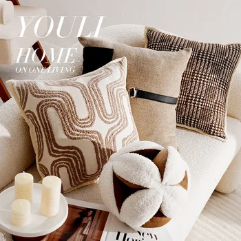 Vintage French Moroccan Lumbar Pillow Cover – Cream & Brown 1