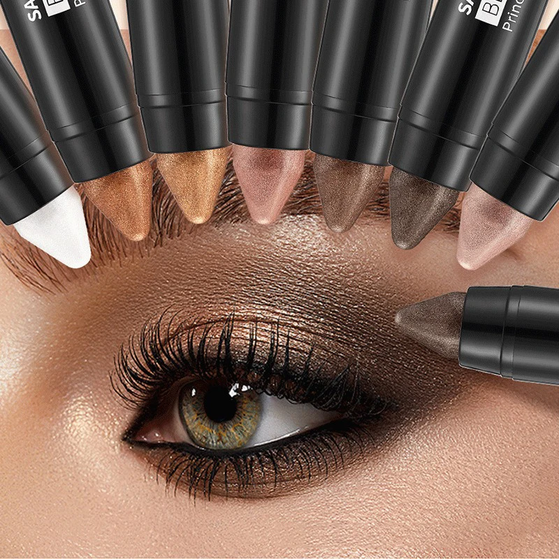 Smoky Dark Brown Eyeshadow Pencil Stick Waterproof Pearlescent 7 Colors Metallic Glitter Eye Shadow Highlighter Pen Makeup Tool