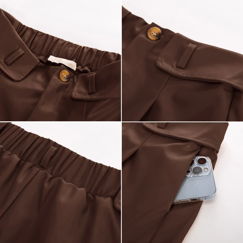 BP Women Vintage Polyurethane Leather Shorts With Belt Elastic Waist Shorts Lastic High Waisted Shorts With Pockets