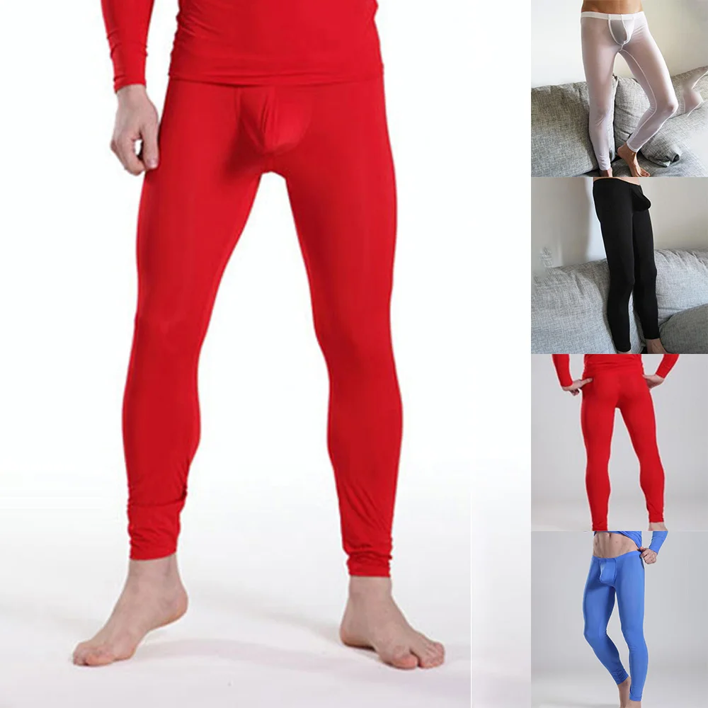 Mens Sexy Long Johns Ice Silk Ultra Thin Transparent Penis Pouch Leggings  Underwear Men Home Sheer Lounge Pants Gay Sleepwear 211110 From Dou02,  $11.04